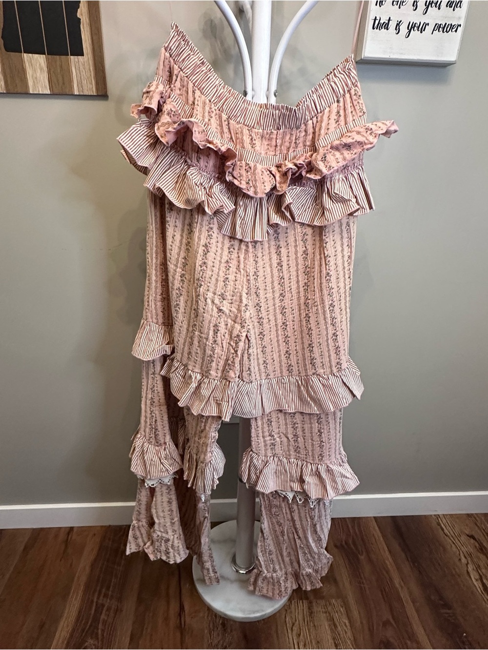 Boho Ruffle Wide-Leg Pants in Dusty Peach - Picture 8 of 8